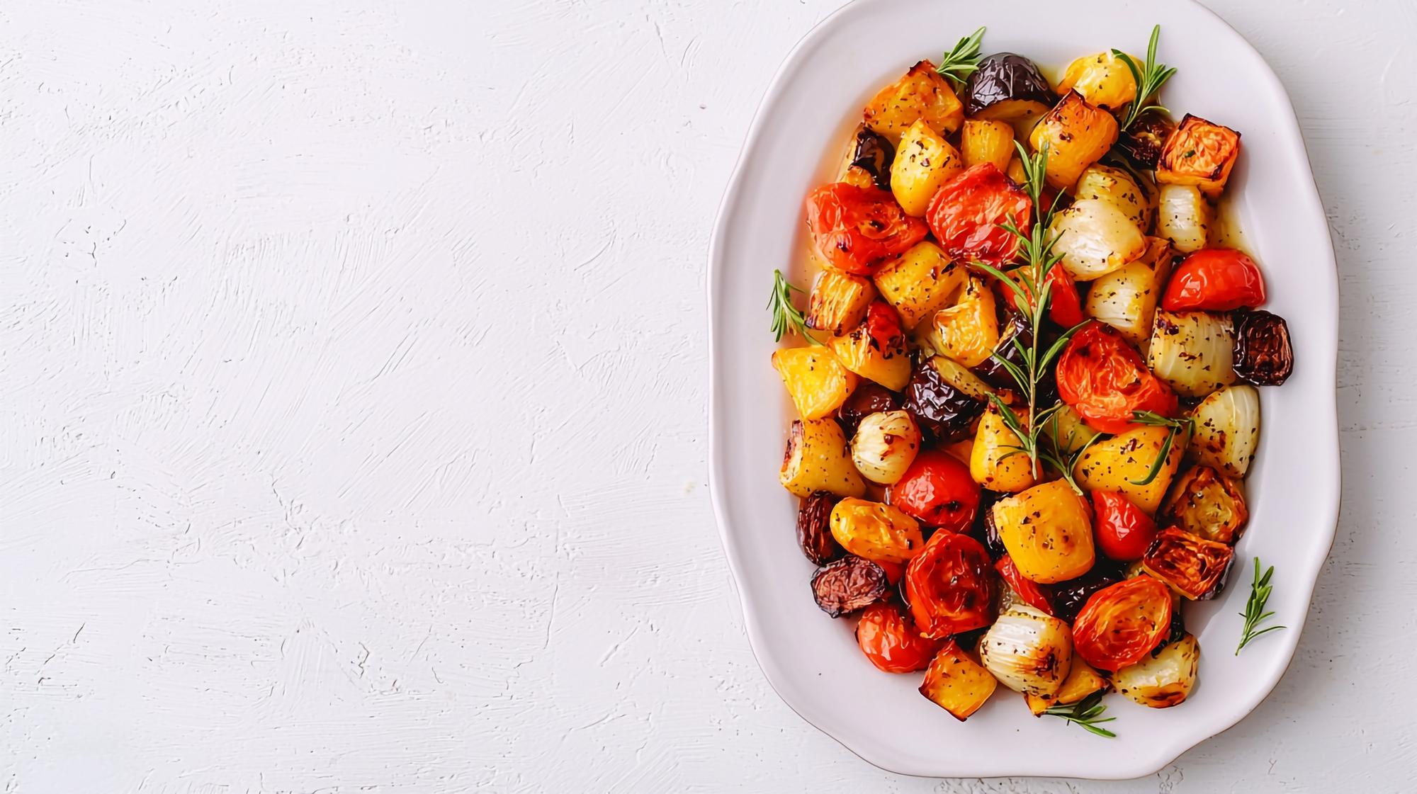 roasted vegetables styled on plate